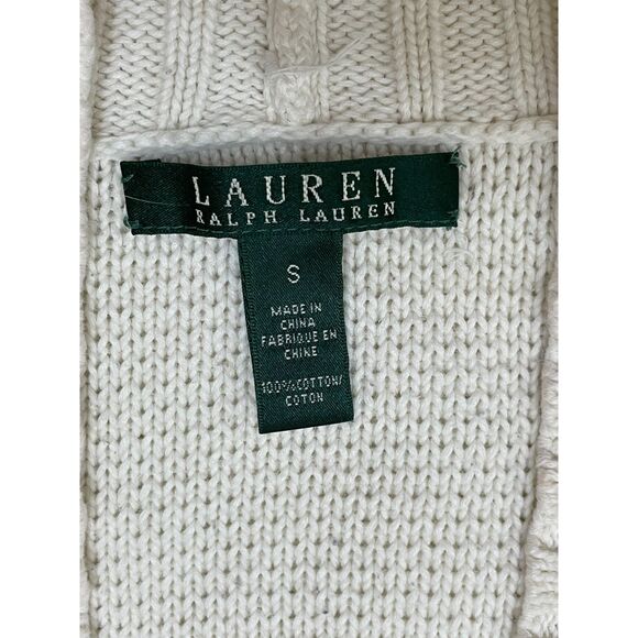 Lauren Ralph Lauren Women's S White Sweater Cotton Pullover Textured Knit Toggle - Picture 3 of 11